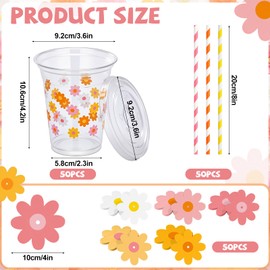 50 Sets 12oz Groovy Daisy Disposable Cups Set