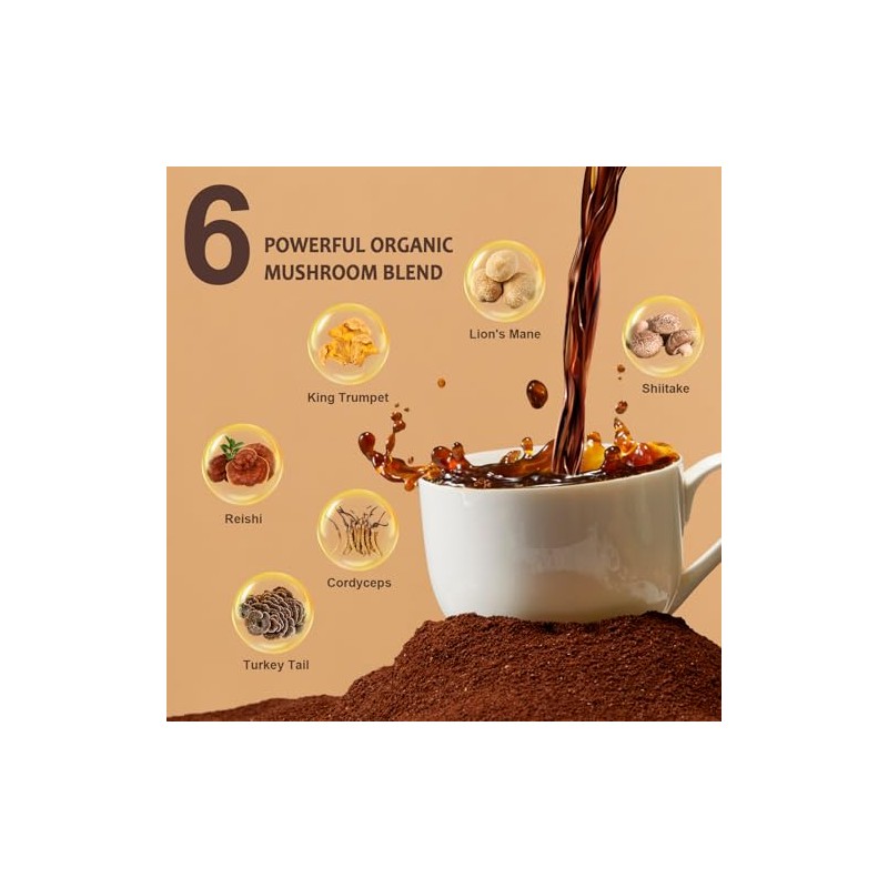 ZOAAD Mushroom Coffee - 6 Organic Adaptogenic Mushrooms with Lion’s