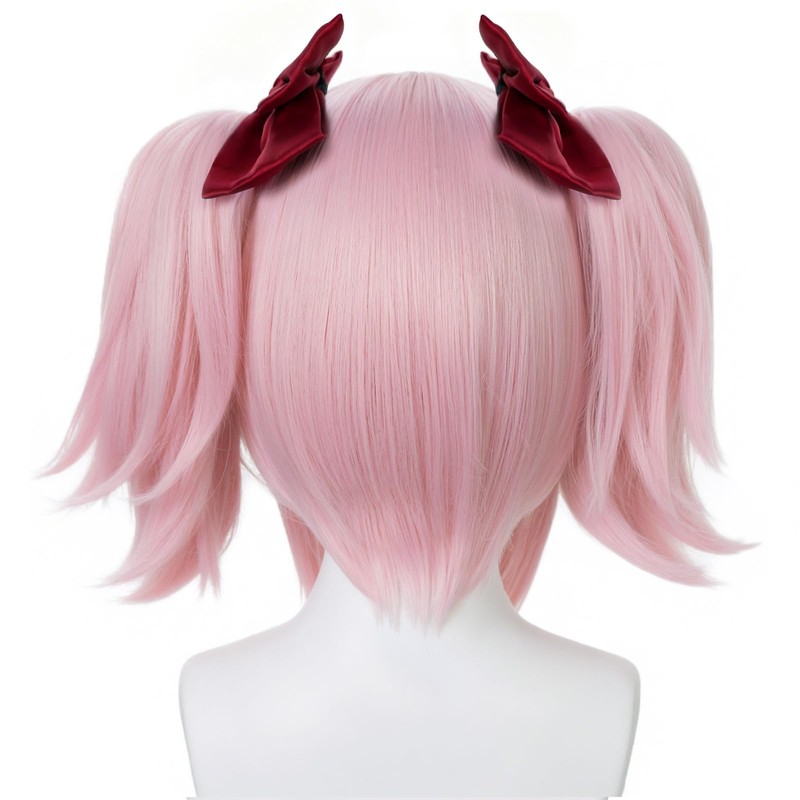 ESUNO Pink Pigtail Wig Pink Ponytail Wigs for Women Pastel