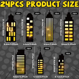 24Pcs Hero Party Favor Boxes Skyscraper City 3D Box with Lights Skyline Buildings Treat Boxes Super Themed Hero Party Centerpiece Decorations for Boys Girls Birthday Heroes Party Supplies (Warm)