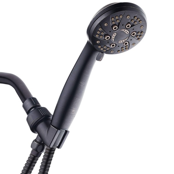 AquaDance High Pressure 6-Setting Oil Rubbed Bronze Handheld Shower Head with Stainless Steel Hose. Officially Independently Tested to Meet Strict US Quality & Performance Standards!