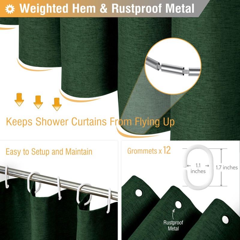 BTTN Extra Long Fabric Shower Curtain, 84 Inch Linen Textured