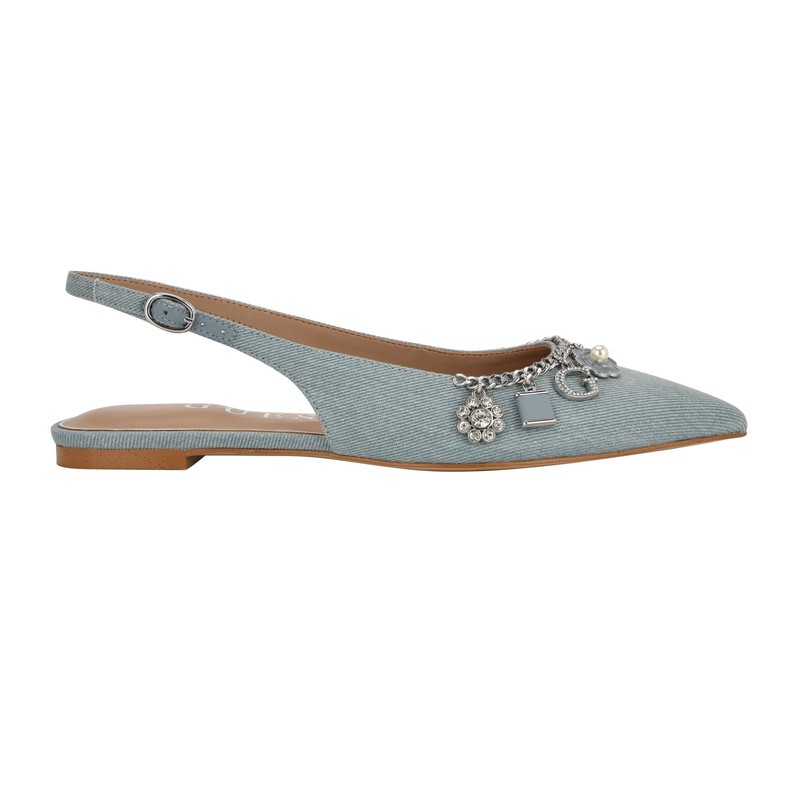 GUESS Women's Daisee Ballet Flat, Light Blue Denim 450, 5