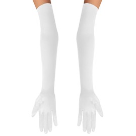 Garma Long White Opera Gloves Women Formal, 1920s Satin Wedding Bridal Princess Dress For Women, Elbow Length 20inch