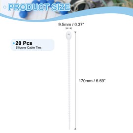 uxcell 20Pcs 7" Silicone Cable Ties, Reusable Zip Ties Strips Twist Tie, Cable Cord Wraps Management Organizer for Home Office Kitchen Food Bag, White