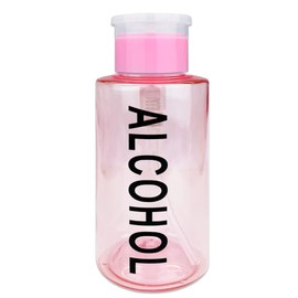 10oz Pink with Word Imprint Push Down Pump Dispenser Empty Refillerable Bottle with Flip Top Cap - For Nail Polish, Travel, Cosmetics Packaging
