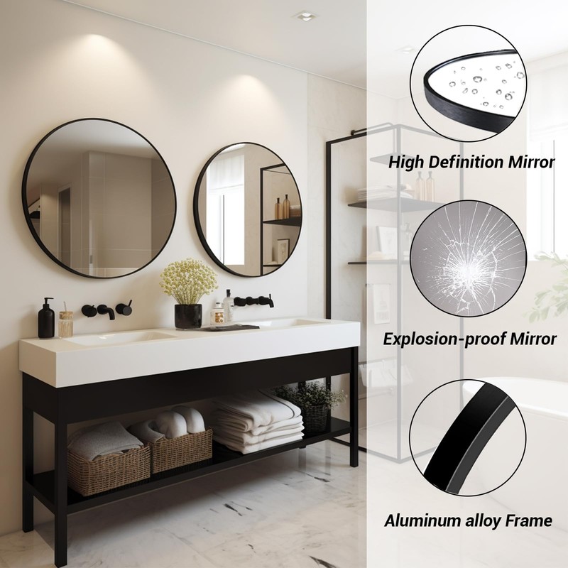 Sunniry Black Circle Mirror, Round Bathroom Mirror 20 inch, Round