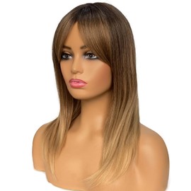MIMISERVICE Long Light Brown Wigs for Women, Brown Wigs with Bangs,Layered Shoulder Length Synthetic Wig for Daily Party (20 inch)
