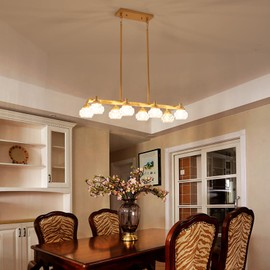 Cabvope Gold 32 Inch Linear Kitchen Island Lighting Modern Farmhouse Chandeliers for Living Room Stairwell, Dining Room Light Fixtures Over Table, 8-Light Glass Hanging Ceiling Light Fixture