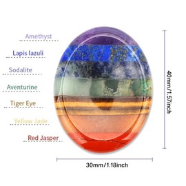 Natural Amethyst Carved Thumb Worry Stone Thumb Anxiety Stones Crystal Pocket Palm Stones Stress Relief Reiki Healing Meditation (C-Oval Seven Colored Stone)