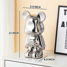 Yundu Ceramic Piggy Bank for Kids and Adults - Coin Bank for Girls and Boys - Silver Love Bear Decoration - Modern Décor, Hypebeast Room Décor - Gifts for Birthdays