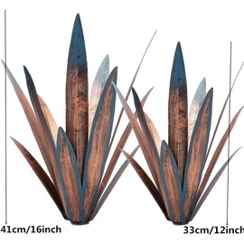 Metal Agave Plant Garden Art, 2 Pack Big Tequila Rustic Sculpture, Rustic Metal Agave Plants Garden Lawn Home Ornaments, for Yard Stakes, Garden Figurines, Outdoor Patio (2 PCS Colorful with Light)