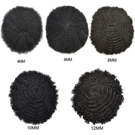 Hombres Tupé afro rizado for hombres negros, 20 x 25 cm, base de encaje completo, doble nudo, prótesis capilar Postizo(1b#,6mm curly)