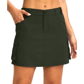 Women's Skort Cargo Skirt Golf Skirts 5 Pockets Lightweight Tennis Athletic Skirt for Summer Casual Hiking, Army Green, Large