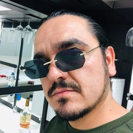 Rimless Sunglasses Dark Black Lens Gold UV400 Protect Men Fashion Trendy Shades