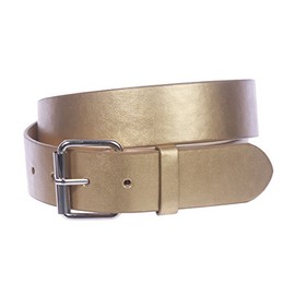 1 1/2" (38mm) Snap On Plain Leather Jean Belt With Roller Buckle, Matt Gold | m (32-34" waist)