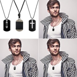 Aroncent 3er Verstellbar Halskette Leder Dog Tag Hundemarken Kette Feder Retro Ringe Anhänger Blau Strass Halskette Stern für Damen und Herren