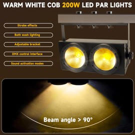 MAD OWL 200w Led Blinder Stage Par Lights,2-Eyes Warm White led Stage Lights, DMX Control,Sound Activation COB Strobe for Theater, Church, DJ Events