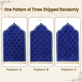 Muslim Prayer Rug Islamic Mat - Thick Large Padded Sajadah for Kids Men Women - Soft Velvet Prayer Rugs for Eid Travel Ramadan, Blue