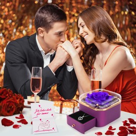 Moaphane Eternal Rose with Chain in Jewellery Gift Box, Romantic Gifts for Women Christmas, Girlfriend, Wife, Mum, Grandma for Christmas, Valentine's Day or Birthday (Purple)