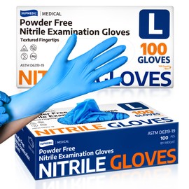 Supmedic Medical Nitrile Exam Gloves, Latex-Free, Powder-Free, Food Safe, Cooking Food Prep, Disposable Gloves, Blue, 100 Pcs (Large)