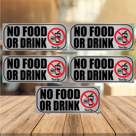 (5 Pack) No Food or Drink Allowed Sign Sticker, Self Adhesive Vinyl No Food or Drinks Permitted Sign for Indoor or Outdoor Office Business