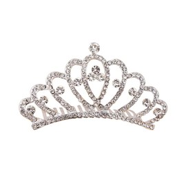 QUUPY Small Rhinestone Crown Comb Mini Tiara Hair Clips Shiny Crystal Tiara Crowns Princess Hair Accessories for Girls(Silver)