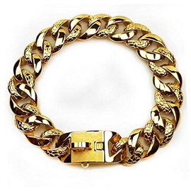 Correas básicas para Perros Collar de Perro Grande de Acero Inoxidable de 32 mm Correa Cadena de Oro Bulldog Pitbull de Gran Calidad-Collar de 32...  
