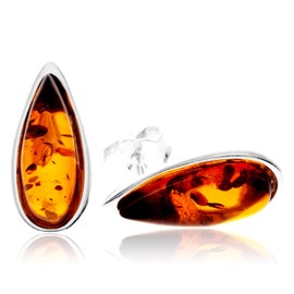 SilverAmber Jewellery UK - Genuine Lemon Baltic Amber set in 925 Sterling Silver Studs Teardrop Classic Earrings - G030SL