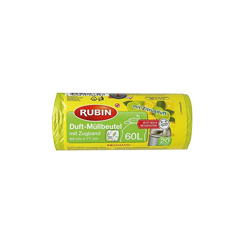 RUBIN Scented Bin Liners with Drawstring 60 L 20 Bags