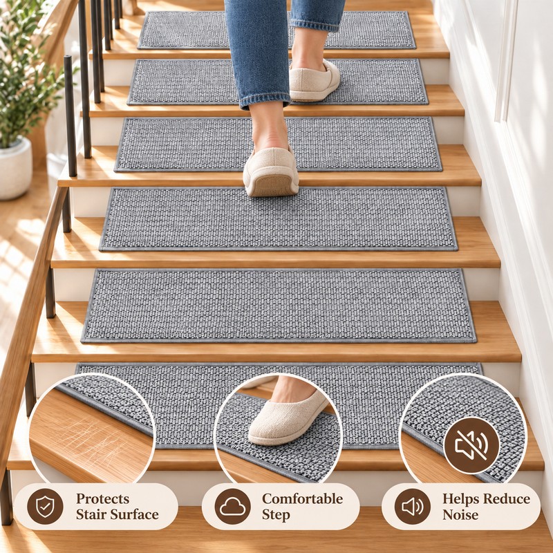Non-Slip Stair Treads for Indoor Steps – Washable Imitation Linen