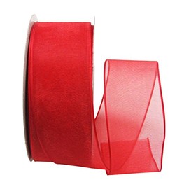 Ribbon Bazaar Wired Sheer Organza Ribbon 1-1/2 inch Red 25 Yards 100% 100% Polyester