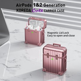KOREDA Compatible with AirPods Case Cover, Funny Suitcase Design Case for Airpods 2nd Generation/1st Generation, Cute Fashion Protective Hard Case for Women Men with Keychain