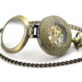 Infinite U High-end Hollow Skeleton Right Angle Magnifier Steel Mechanical Pocket Watch Bronze