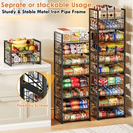 X-cosrack 2 Packs Stackable Can Rack Organizer for Pantry, 2-Tier Sturdy Adjustable Pantry Can Storage Organizer for Canned Food Can Goods, Kitchen Can Dispenser Holder for Soda Drinks Snack, Black
