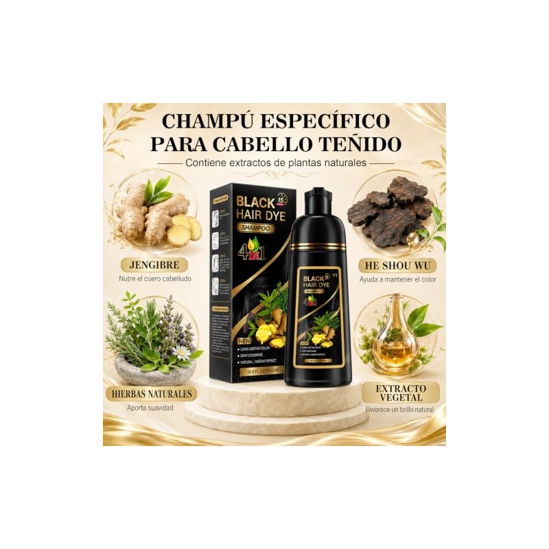 Hair Dye Shampoo 4 en 1 Fórmula Suave Ingredientes Naturales