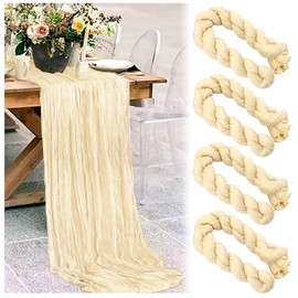 MOTONG Set of 4 Cheese Cloth Table Runners 90 x 300 cm Beige Boho Muslin Decorative Fabric for Wedding, Party & Birthday