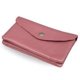 Brise Art Women's Leather Midi Handmade Purse 2 Compartments Stylish Closable with Press Stud and Zip Made in Italy, antique pink