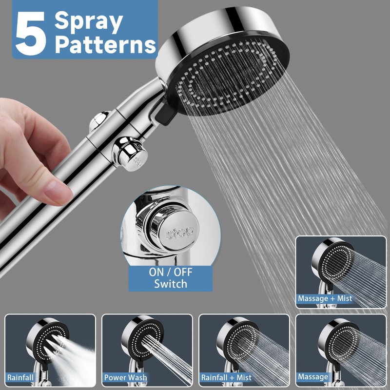 RV Shower Head with Hose, 5+1 Mode High Pressure Replacement