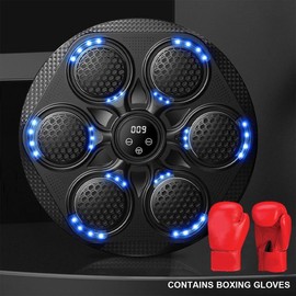 【April Deal】HOTKAM Music Boxing Machine with Boxing Gloves, Wall Mounted Smart Bluetooth Music Boxing Trainer, Indoor Electronic Boxing Target for Adults and Kids, Fitness Punching Equipment for Home Workouts, Black S1 musicboxingmachine