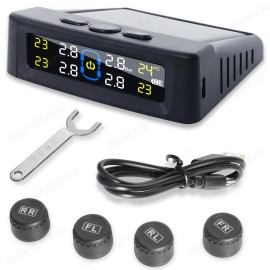 SHENKENUO Wireless Solar LCD Car TPMS Tire Pressure Monitoring System W/4 External Sensors