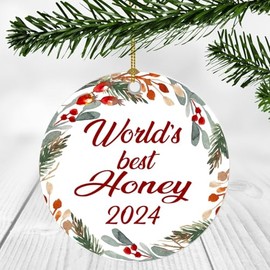 Family Ornament 2024 Gift for Honey Ornament - World's Best Honey - Xmas Tree Decorations, Christmas Ornaments 3 Inch Plastic Flat for Tree