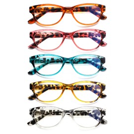 SIGVAN Ladies Cat Eye Reading Glasses 5 Pairs Blue Light Blocking Spring Hinge Fashion Pattern Print Readers for Women (color, 2.50, multiplier_x)