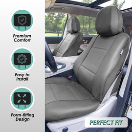 FH Group Car Seat Covers PU Leather 3 Row Car Seat Covers 7 Seater, Airbag Compatible and Split Bench - Fit Most Car, Truck, SUV, & Van (Solid Gray)