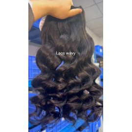 Pineapple Body Wave Natural Straight Kinky Burmese Curly Fumi Vietnamese Deep Wave Raw Cambodian Human Hair Bundlesstyle: 1 bundle Laos wavy, color: natural black, Stretched Length: 20 Inches