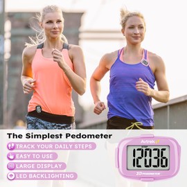 AVTREK Step Counter with Clip and Lanyard, 3D Pedometer Step Counter With Time Display and LED Backlight, Simple Step Counter for Walking Running, Men Women Elder(Pink)