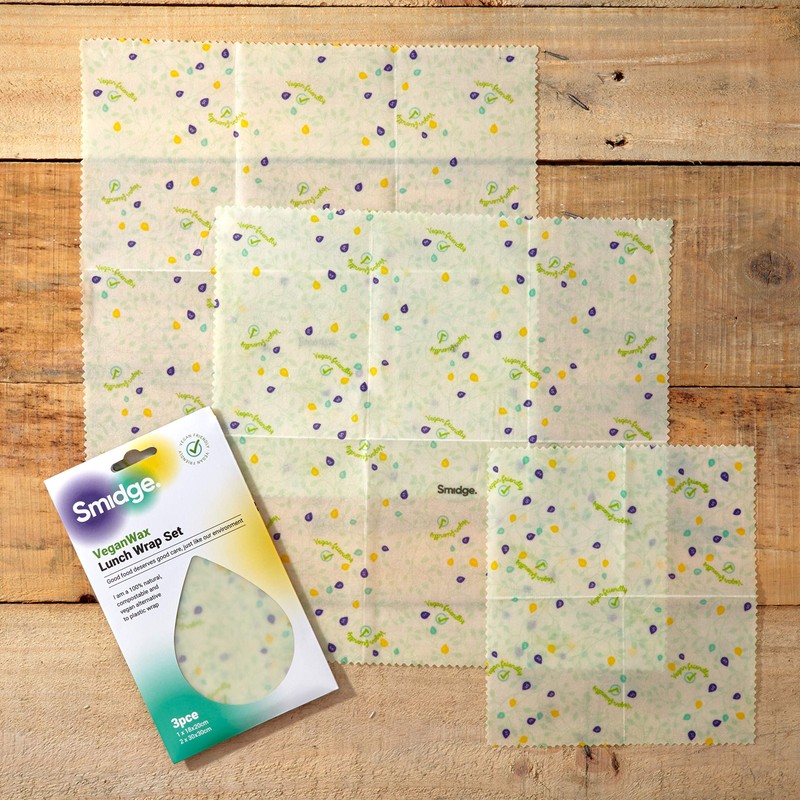 Smidge Vegan Wax Wraps Lunch Set of 3 Reusable &
