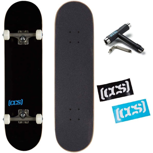 [CCS] Blank Skateboard Complete - Maple Wood - Professional Grade - Fully Assembled with Skate Tool and Stickers - 8.00" x 32.00" (Black, 8.00")