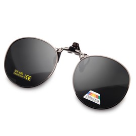 JO Polarized Clip-On Sunglasses UV400 Anti-Glare Lenses with Metal Frame Round (Black, 52 mm)