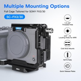 SIRUI FX30 FX3 Camera Cage with HDMI Cable Clamp, 1/4"-20 Threaded Holes, for ARRI 3/8"-16 Locating Holes, NATO Rail, Camera Cage for Sony FX3 FX30, Compatible with Original XLR Handle(Black)